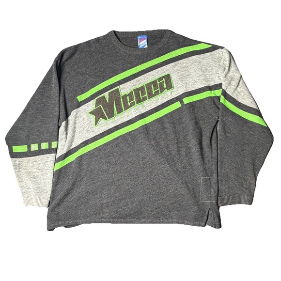 mecca Other - Mecca Sweater Mens XXL Gray Green Crewneck‎ Striped Embroidered Logo Y2K